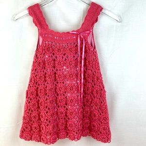 Halabaloo Crochet Girls Dress Pink Lined Size 4T NWOT Excellent Condition Cotton